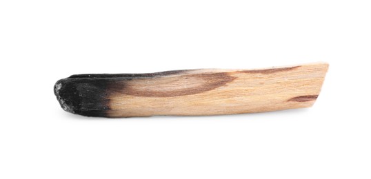 Photo of Burnt palo santo stick on white background