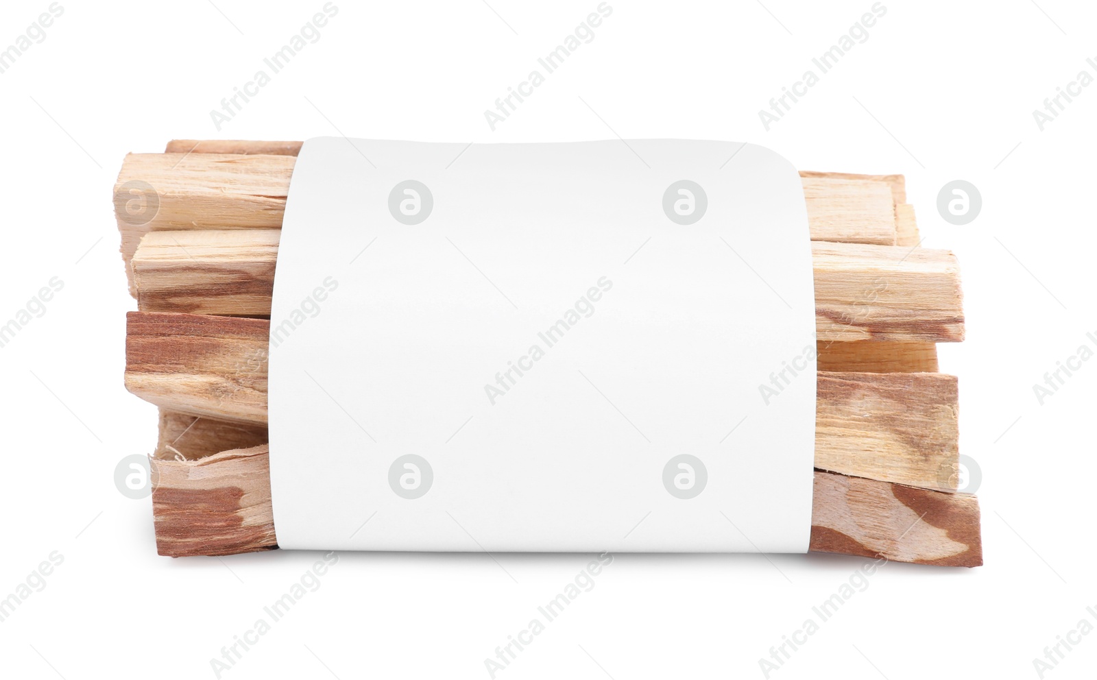 Photo of Palo santo sticks wrapped in paper on white background