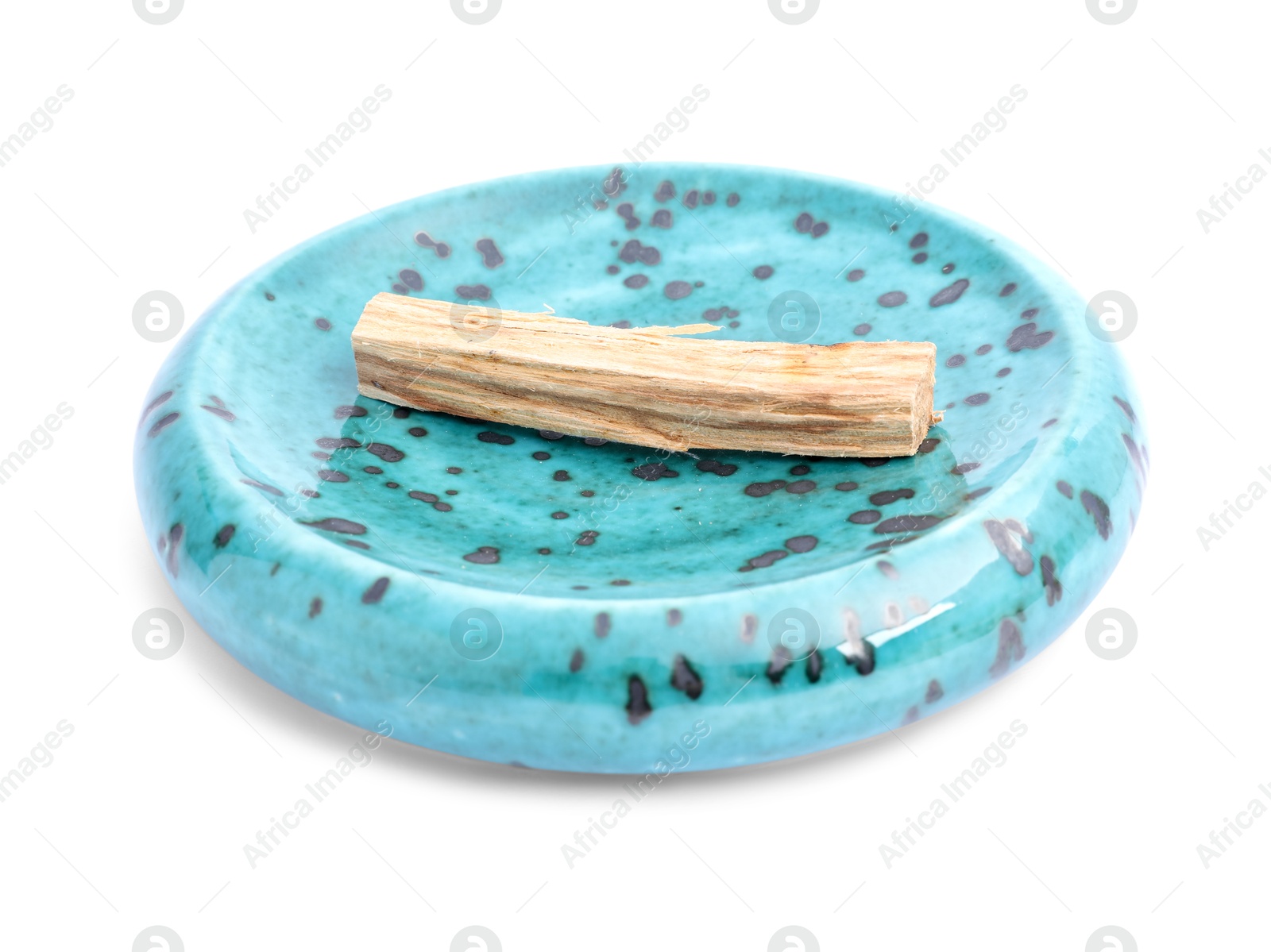 Photo of One palo santo stick on white background