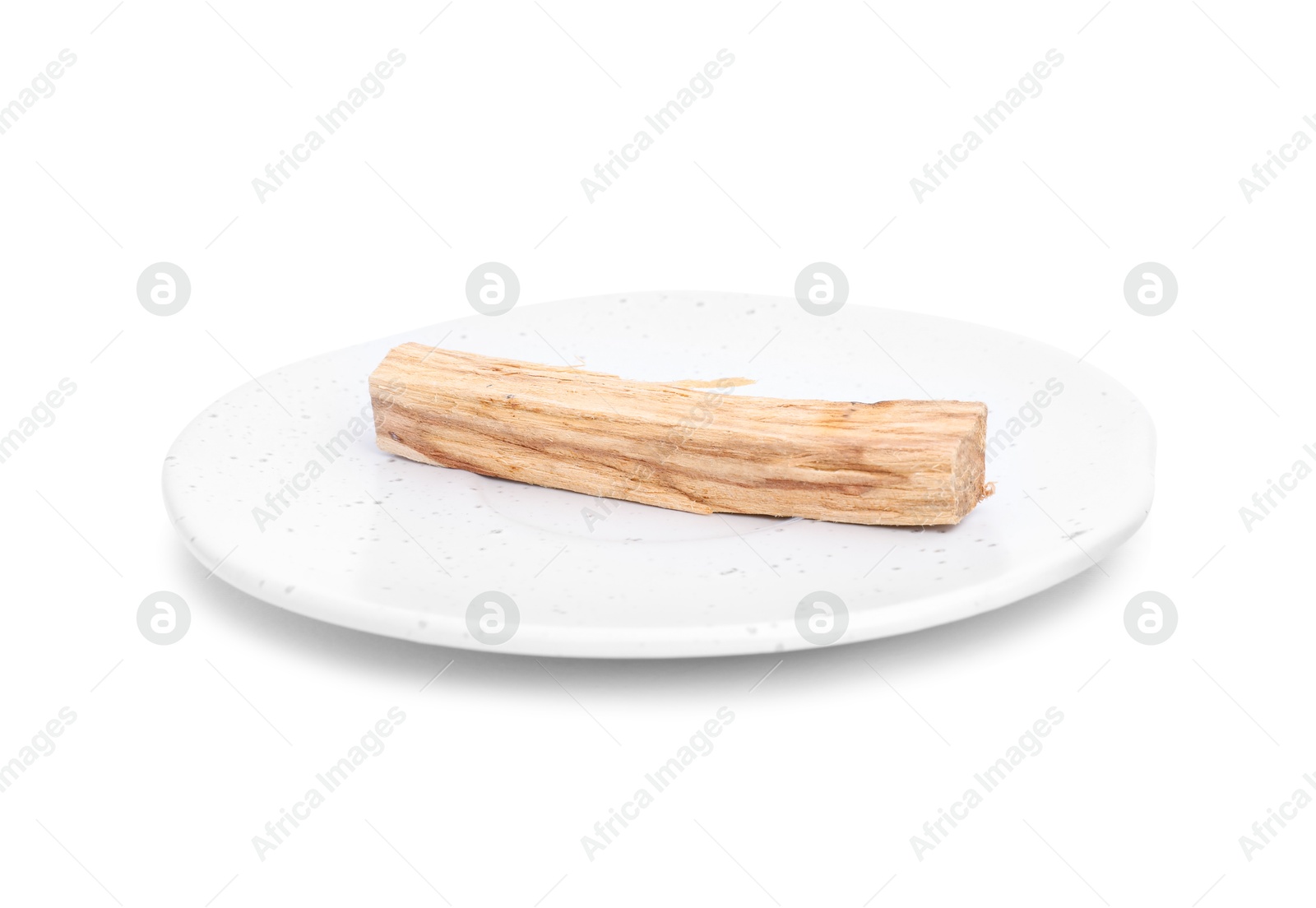 Photo of One palo santo stick on white background