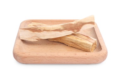 Two palo santo sticks on white background