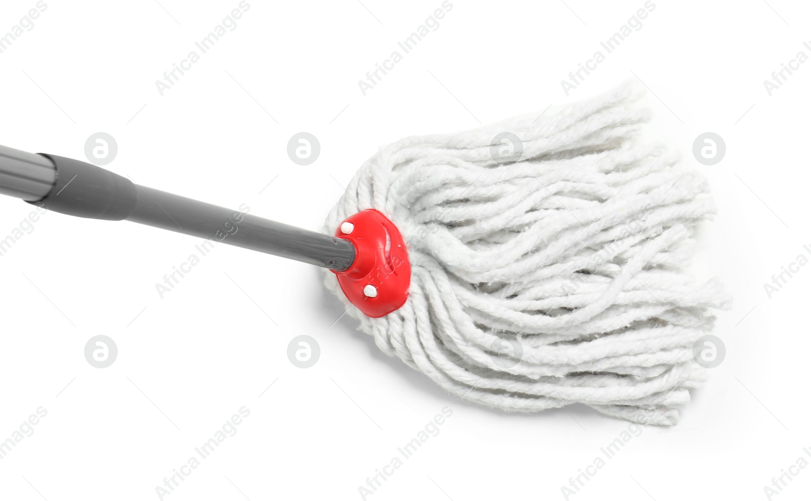 Photo of String mop isolated on white, above view. Cleaning equipment