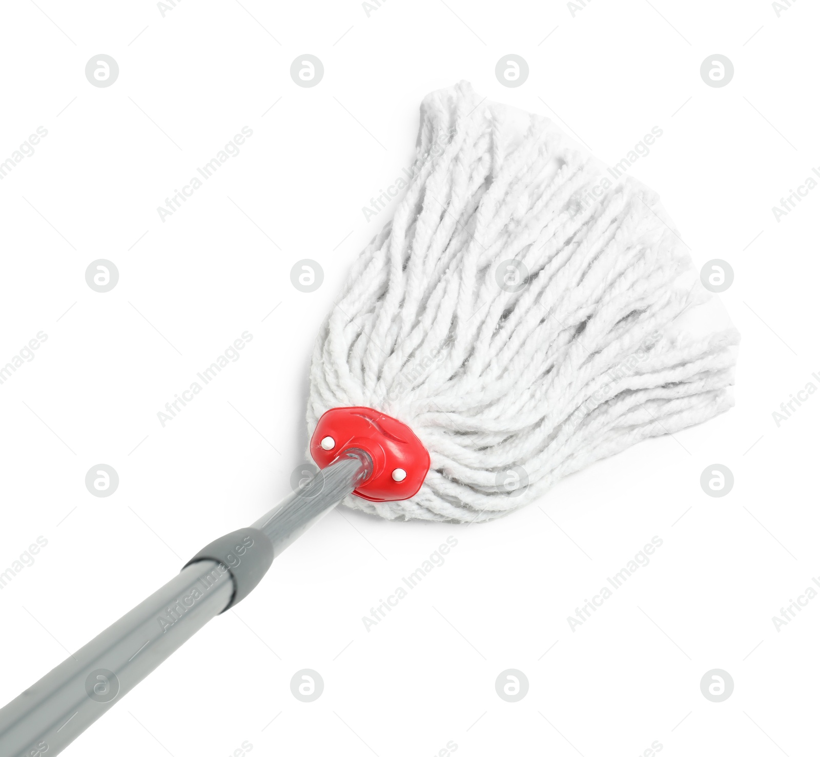 Photo of String mop isolated on white, above view. Cleaning equipment