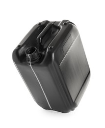 Photo of One black plastic canister in air on white background