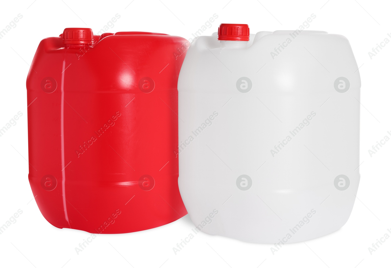 Photo of Two colorful plastic canisters isolated on white