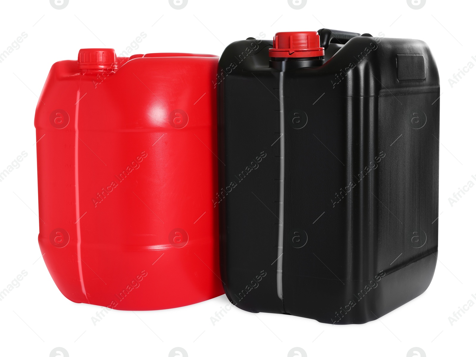 Photo of Two colorful plastic canisters isolated on white