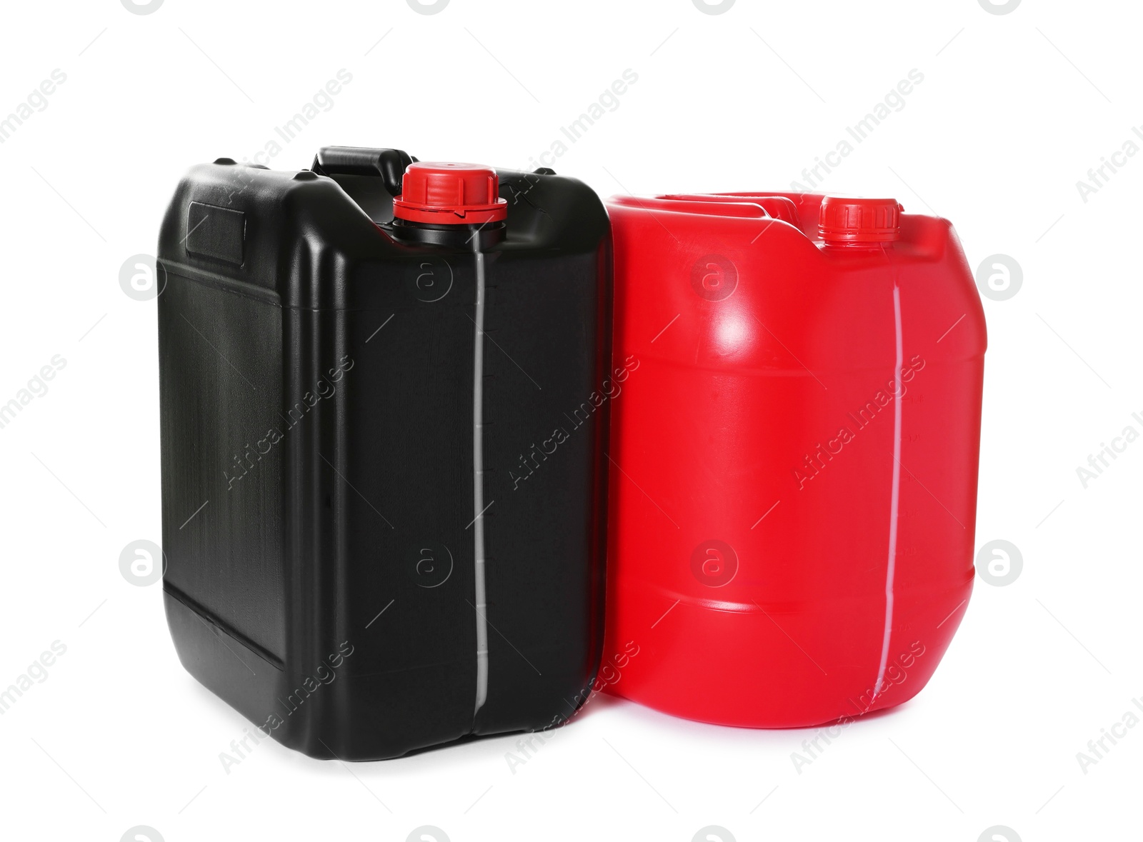 Photo of Two colorful plastic canisters isolated on white