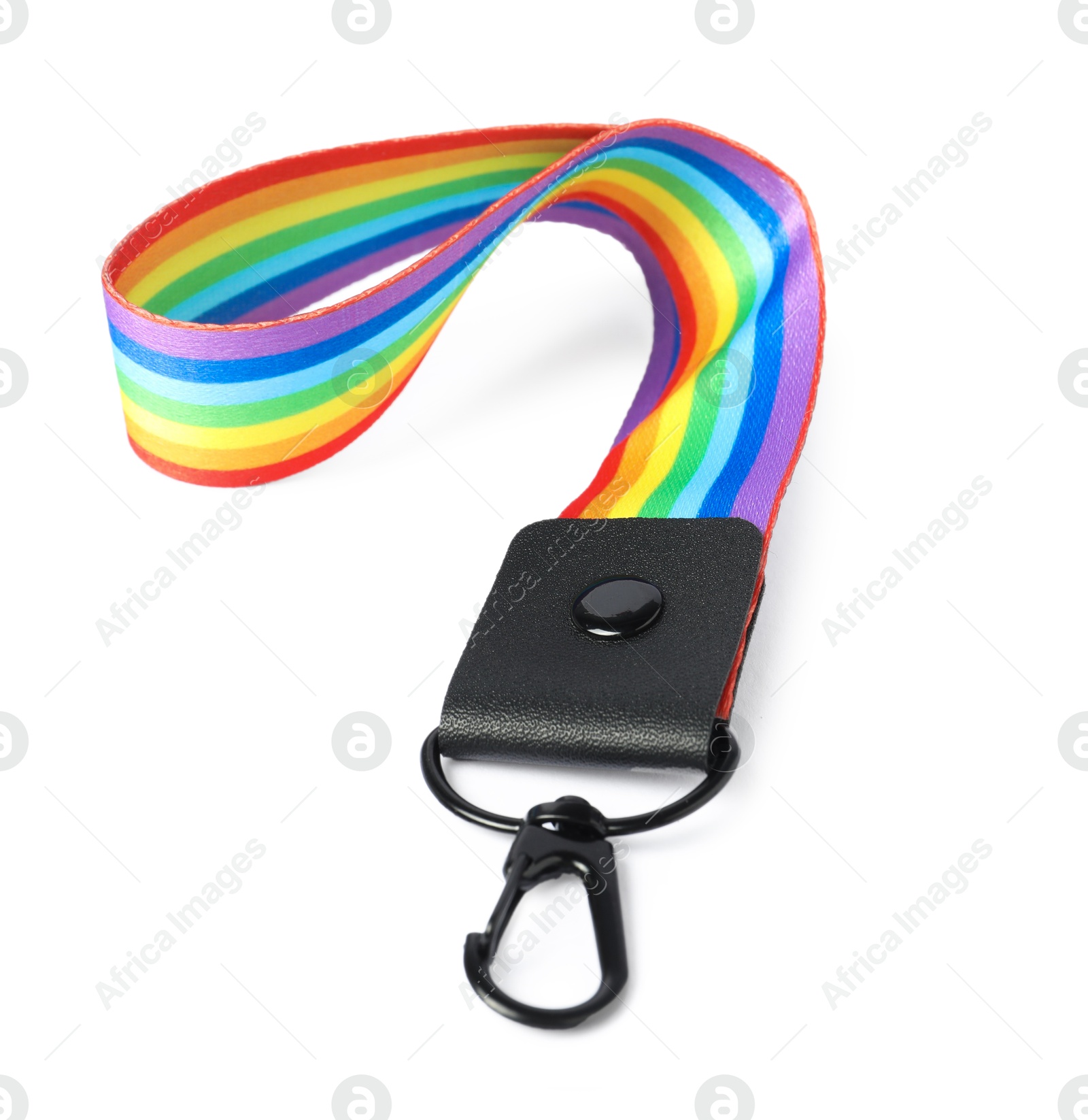 Photo of One keychain in LGBT colors on white background