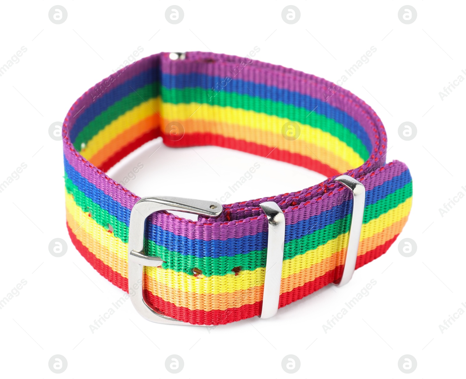 Photo of One wristband in LGBT colors on white background