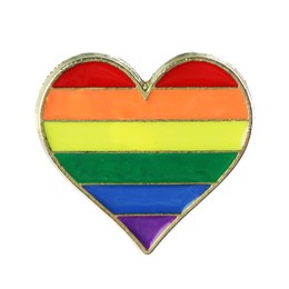 Photo of Heart shaped badge in LGBT colors on white background