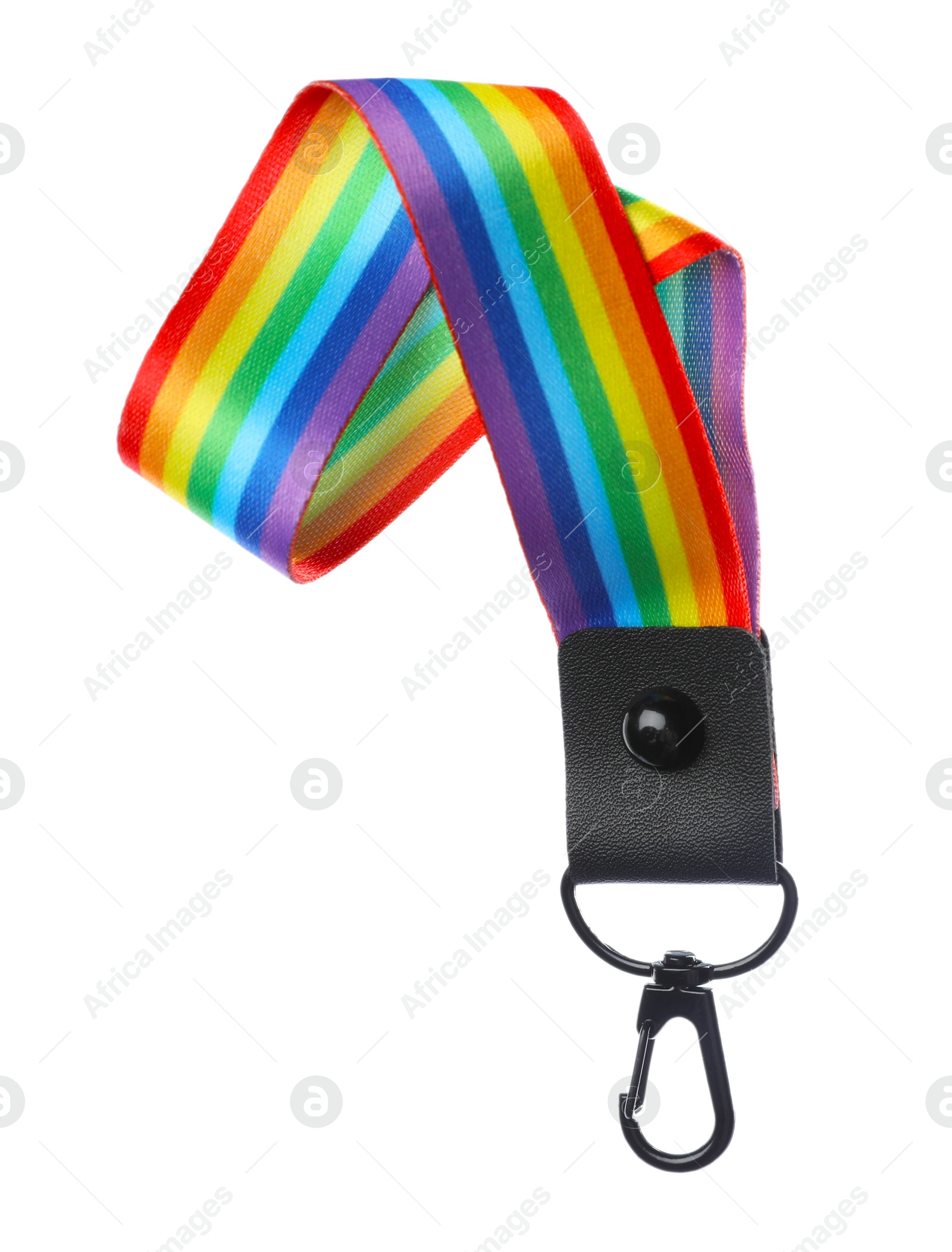 Photo of One keychain in LGBT colors on white background