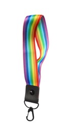 Photo of One keychain in LGBT colors on white background