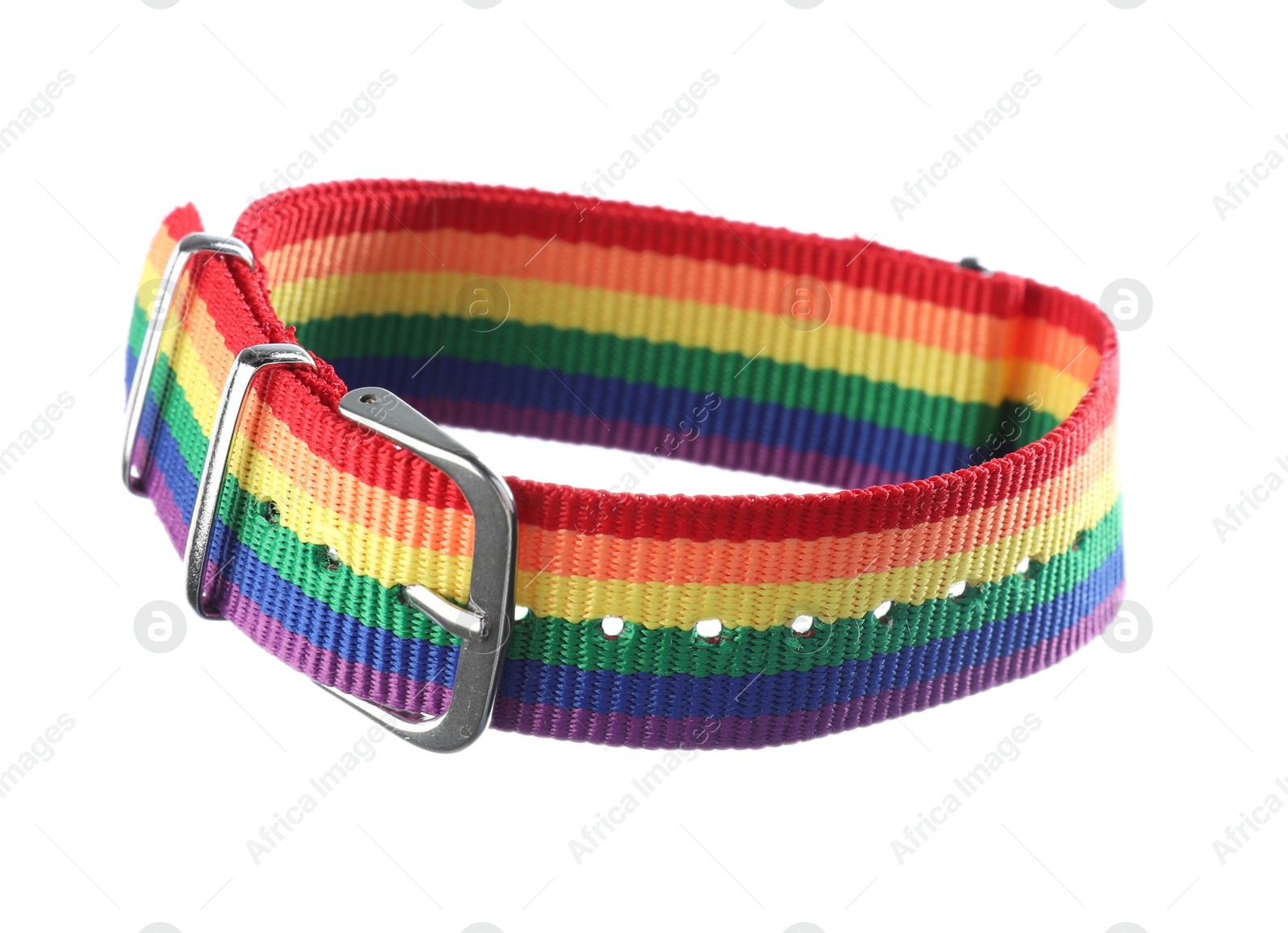 Photo of One wristband in LGBT colors on white background