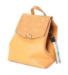 Photo of Backpack with keychain in LGBT colors on white background