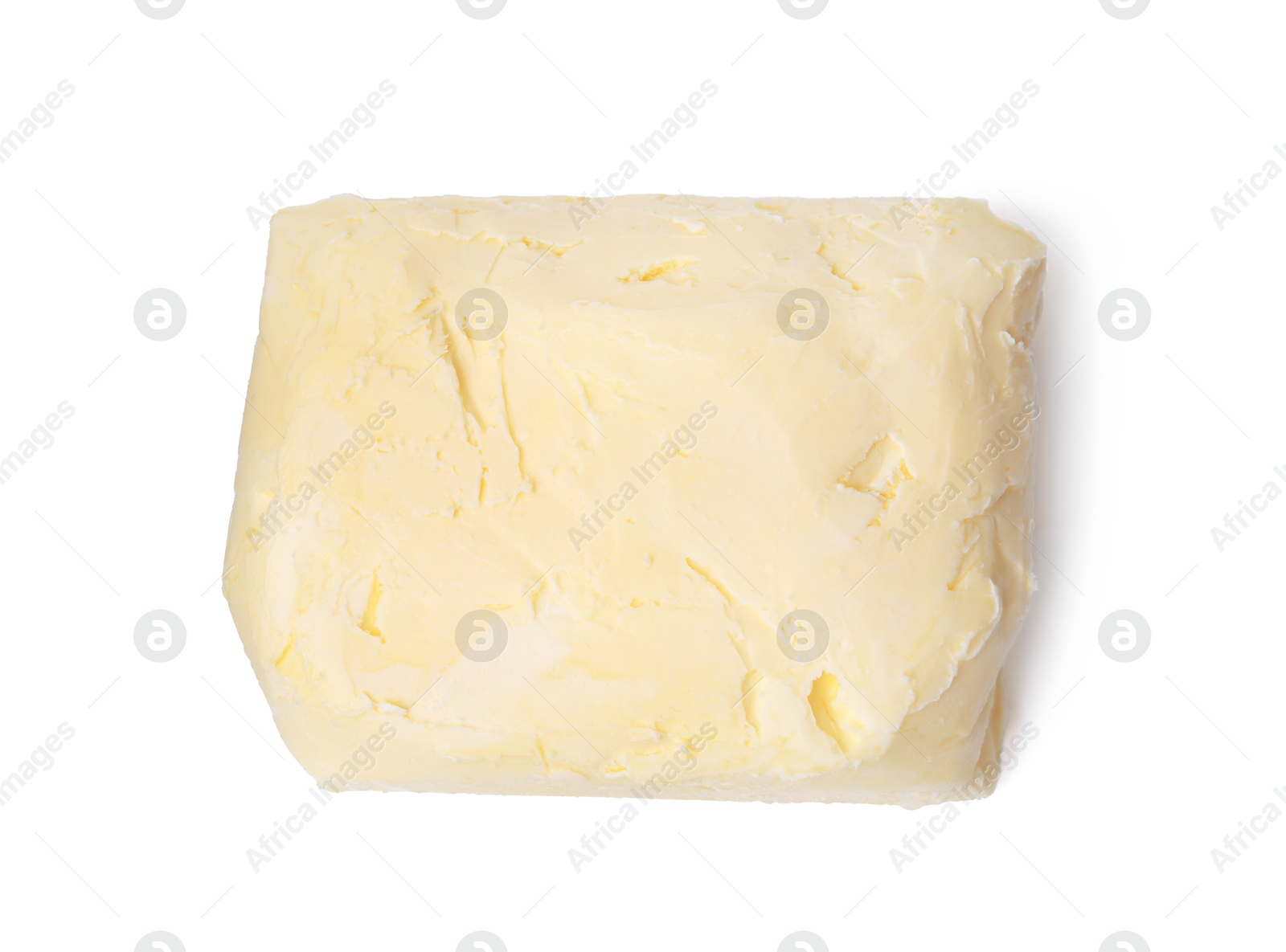 Photo of Block of tasty butter isolated on white, top view