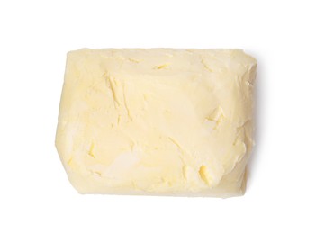 Photo of Block of tasty butter isolated on white, top view