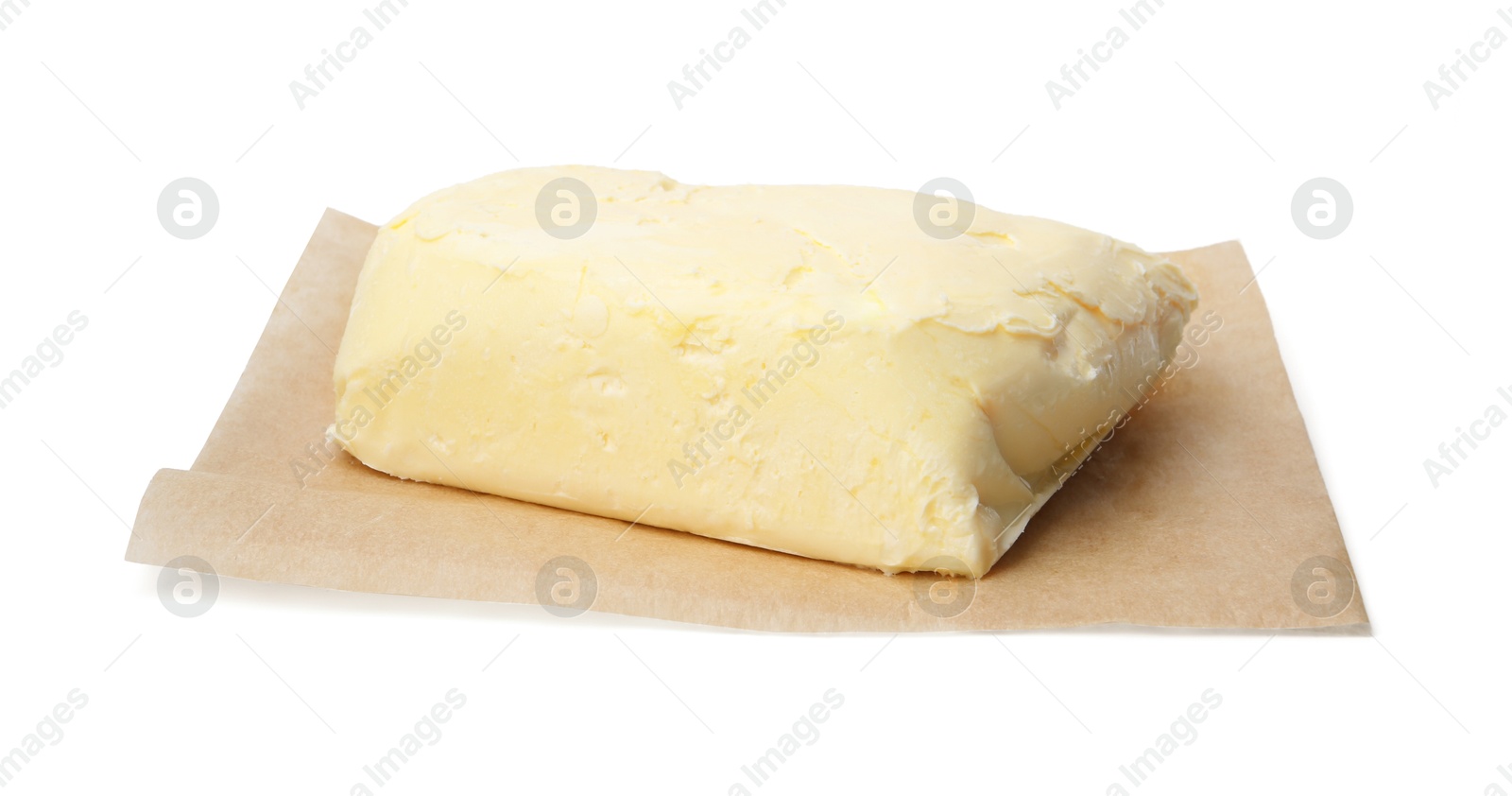 Photo of Block of tasty butter isolated on white