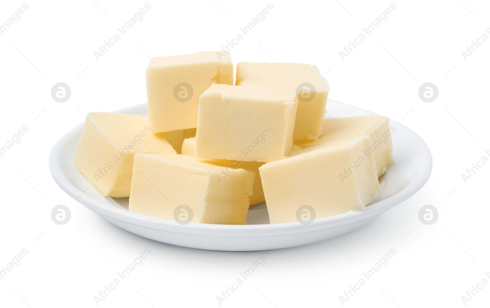 Photo of Pieces of fresh butter isolated on white