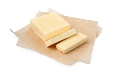 Cut block of fresh butter isolated on white