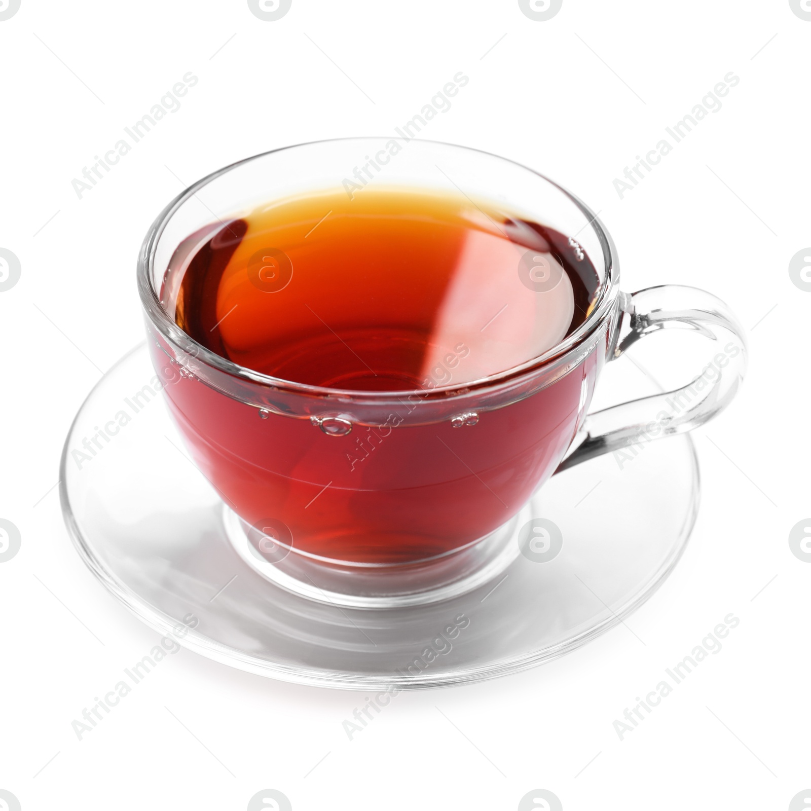 Photo of Refreshing black tea in cup isolated on white