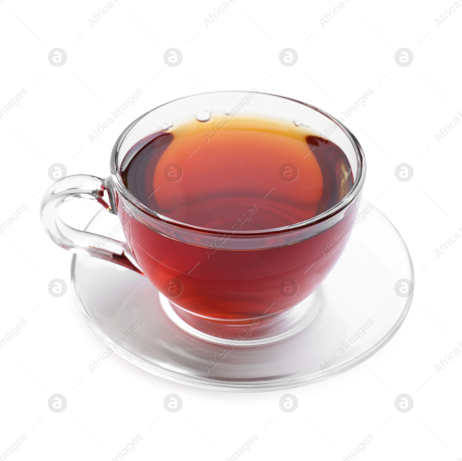 Photo of Refreshing black tea in cup isolated on white