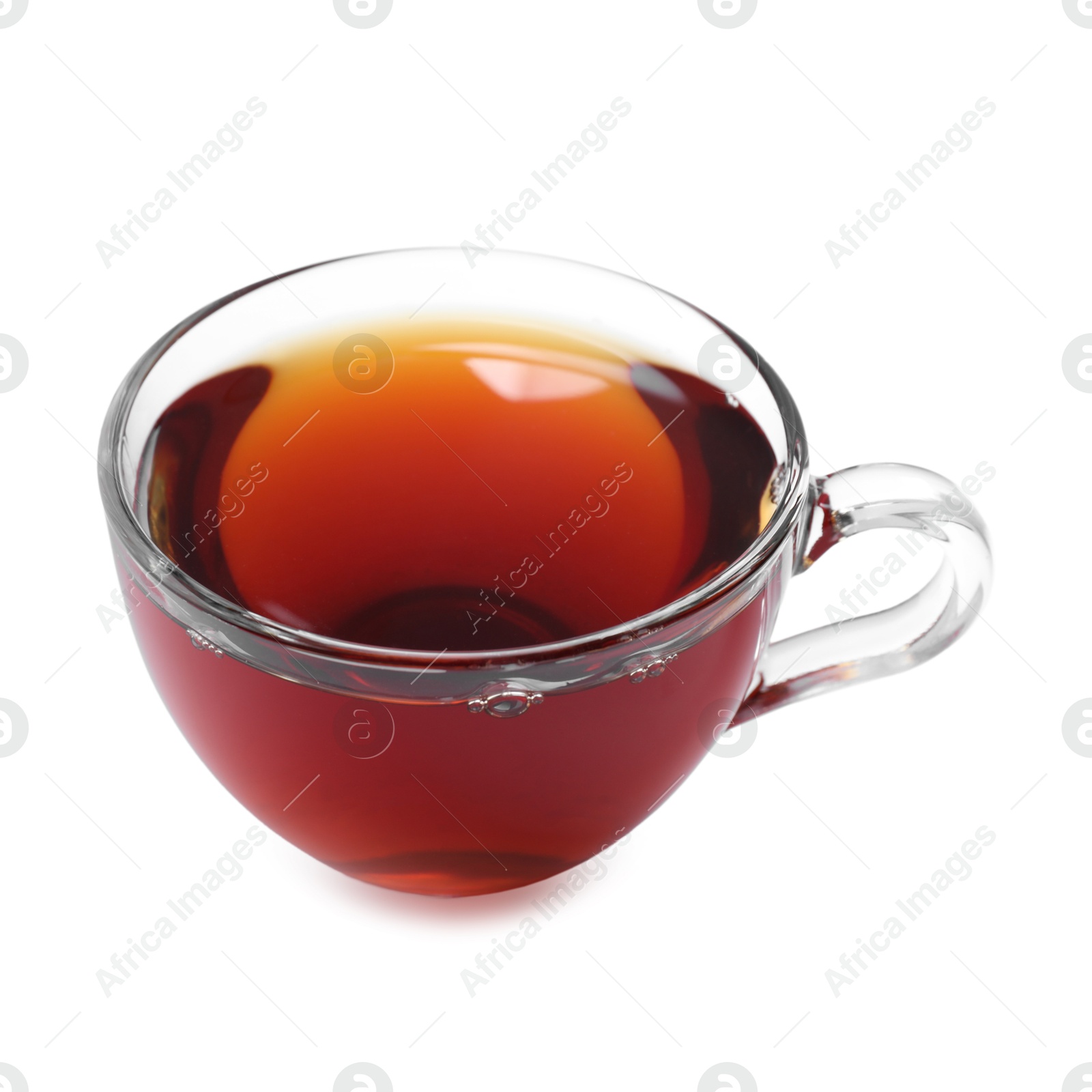 Photo of Refreshing black tea in cup isolated on white