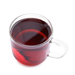 Photo of Refreshing black tea in cup isolated on white