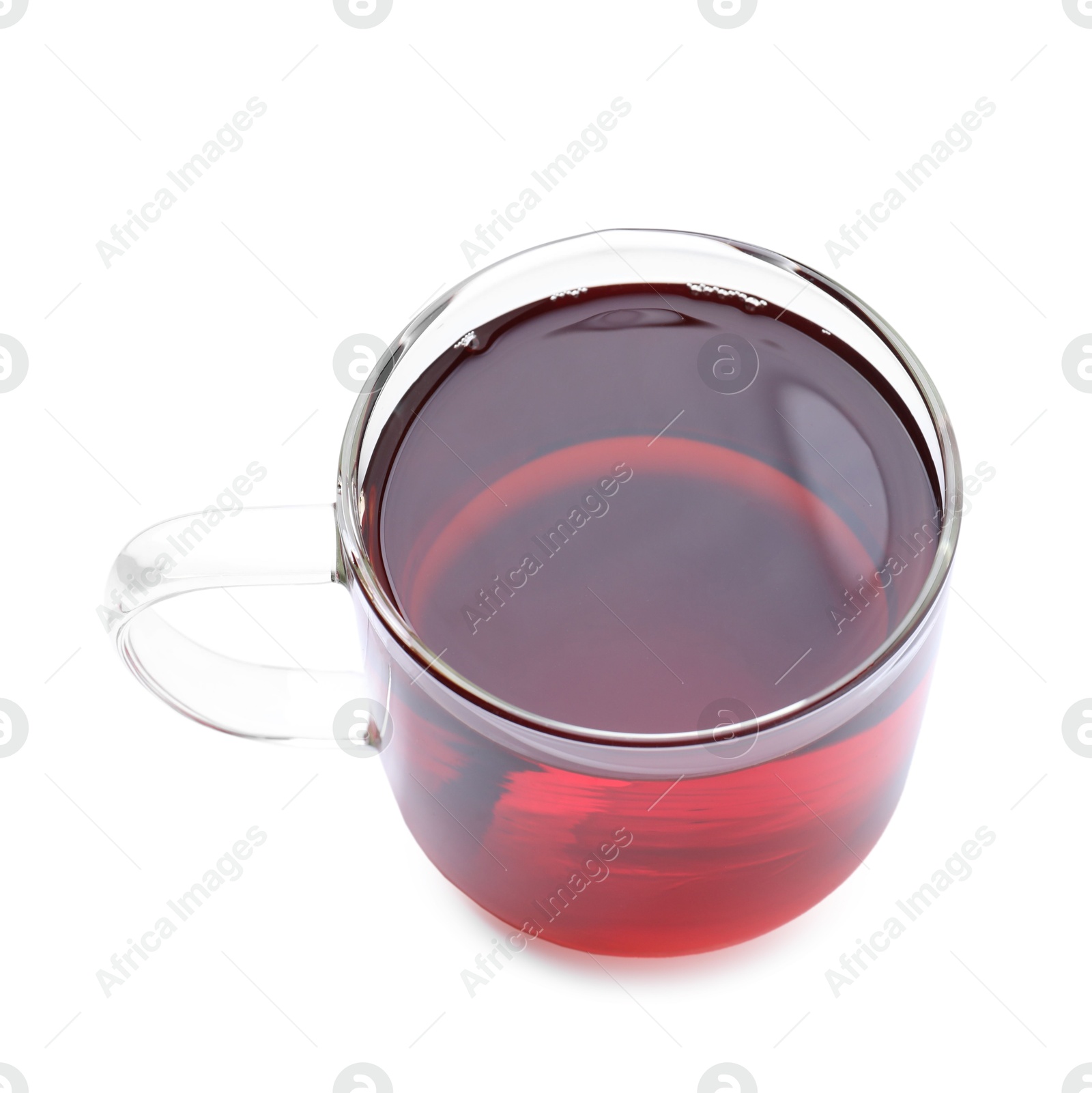 Photo of Refreshing black tea in cup isolated on white