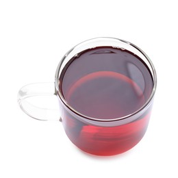 Photo of Refreshing black tea in cup isolated on white