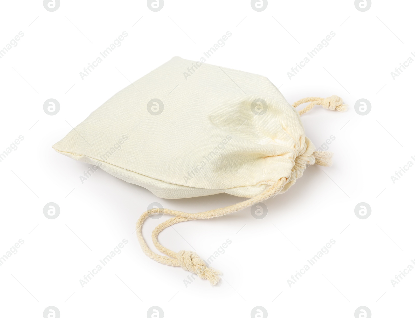 Photo of One cotton bag with ties isolated on white