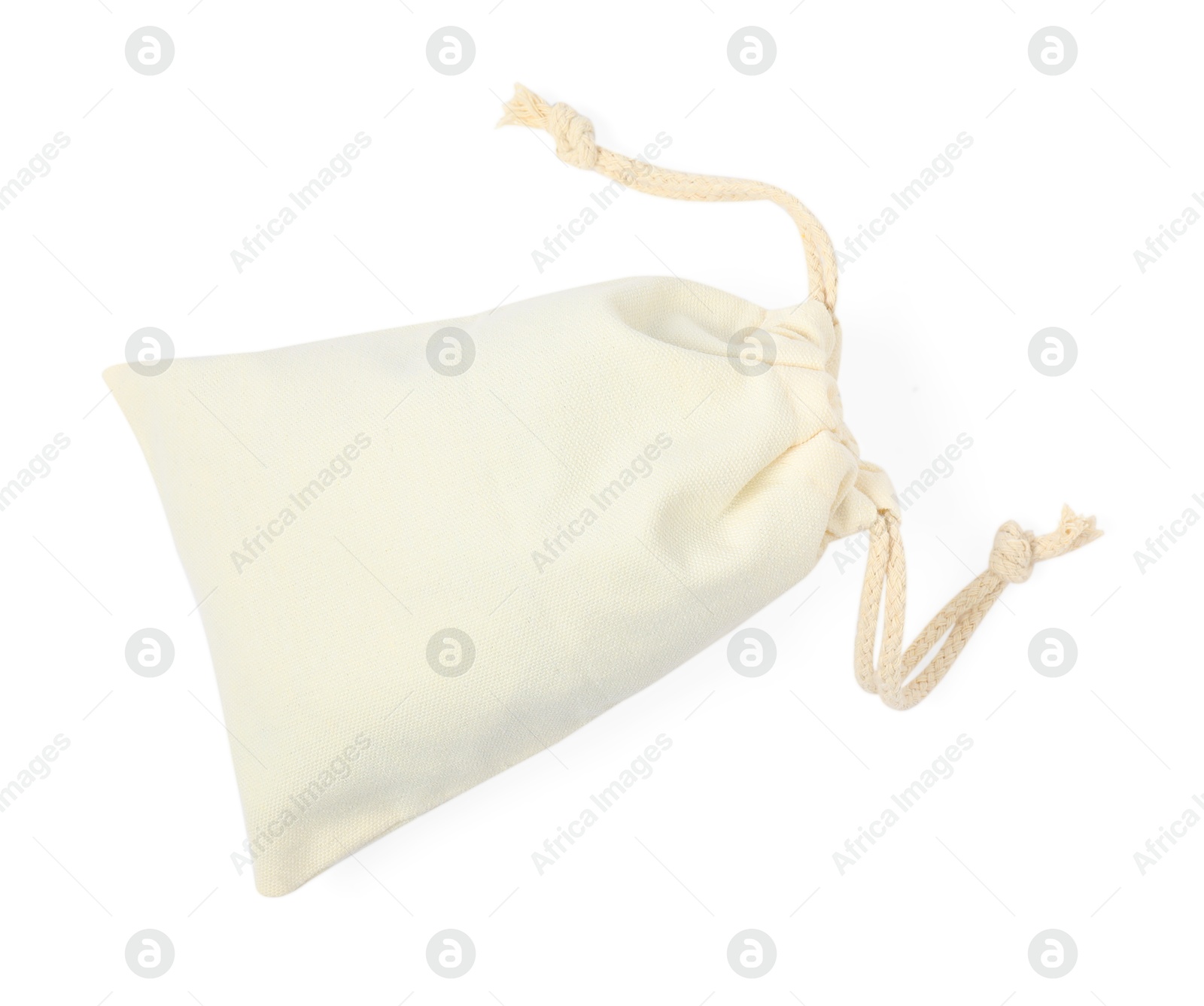 Photo of One cotton bag with ties isolated on white, top view