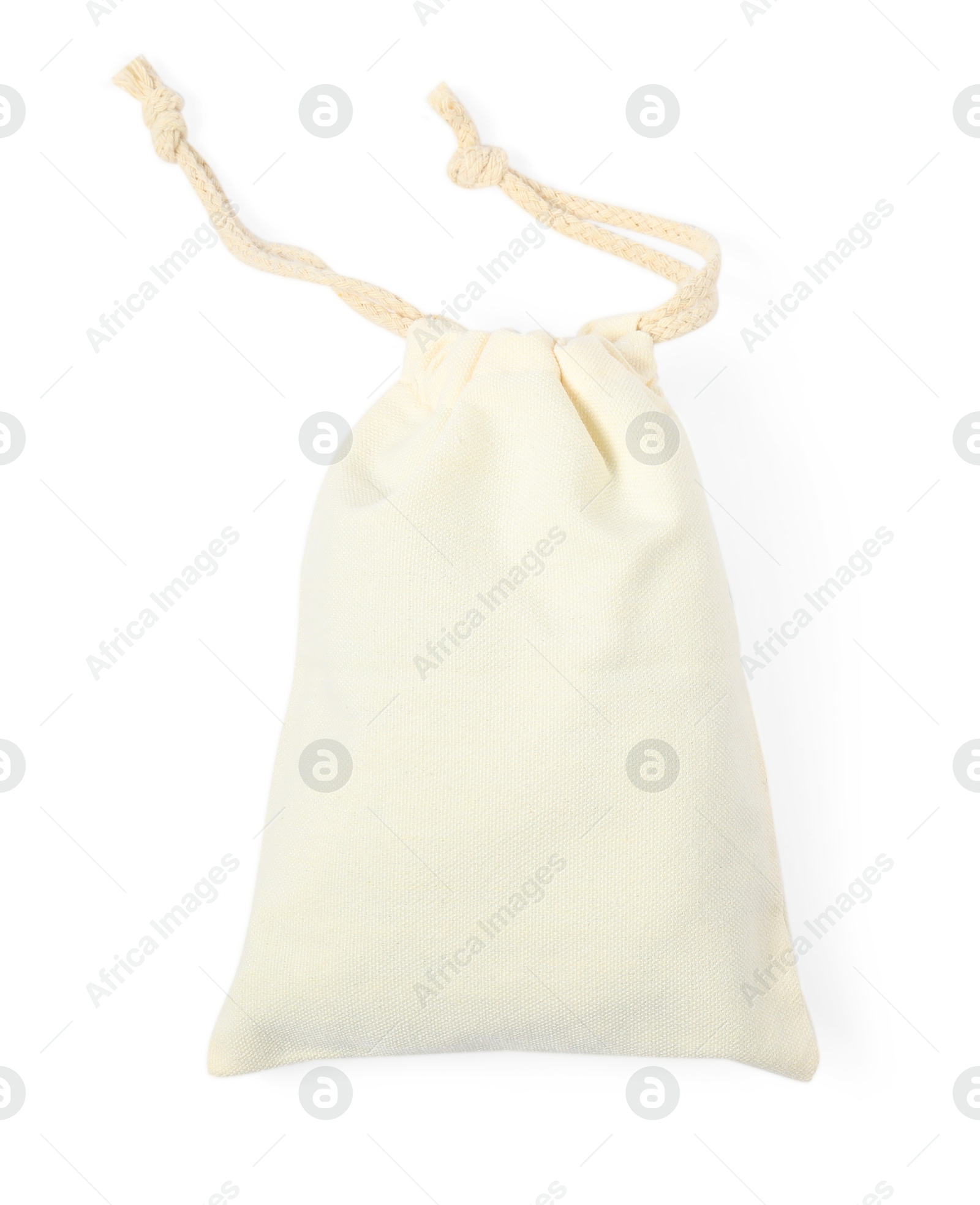 Photo of One cotton bag with ties isolated on white, top view