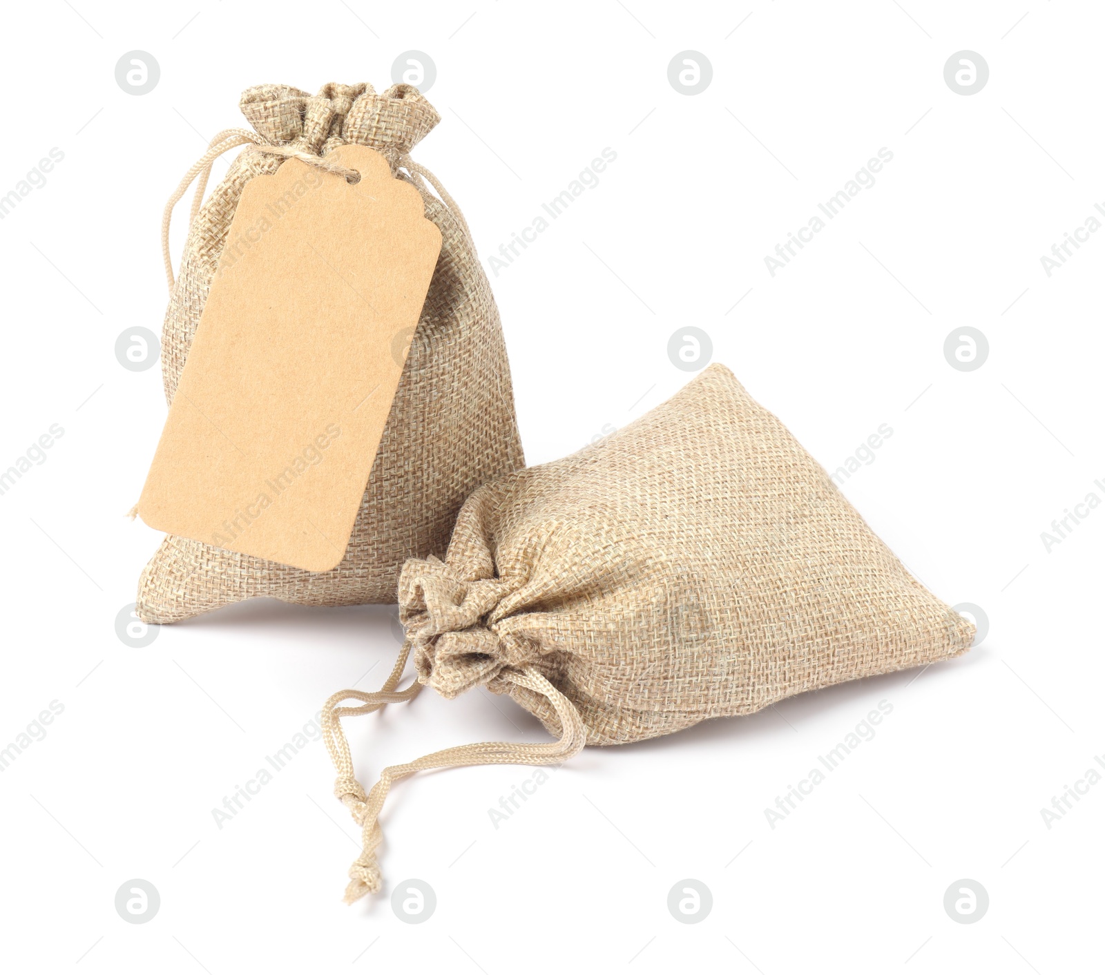 Photo of Two natural burlap bags isolated on white