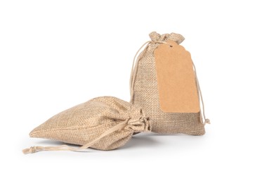 Photo of Two natural burlap bags isolated on white