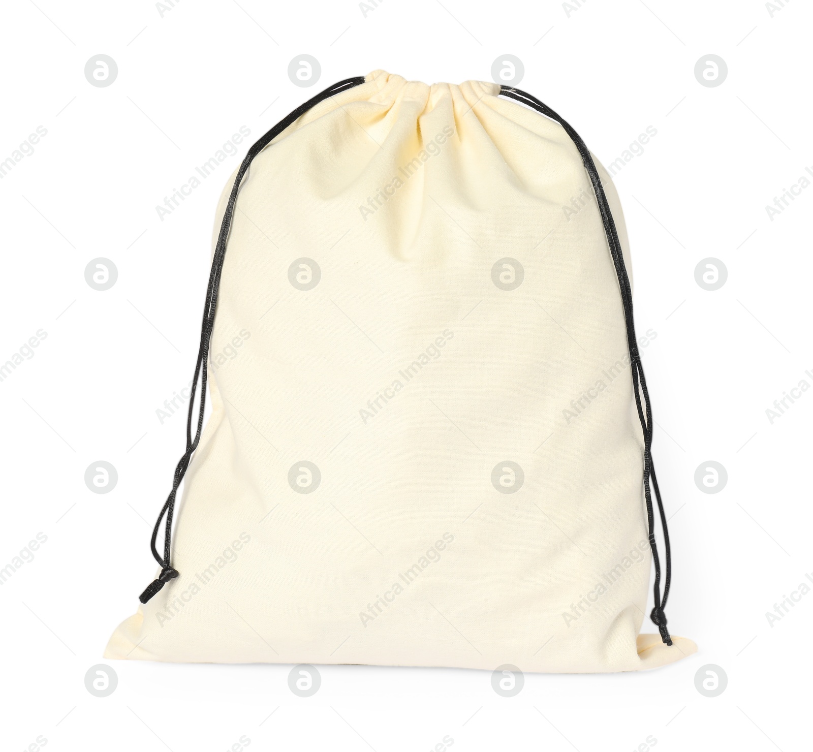 Photo of One cotton bag with ties isolated on white