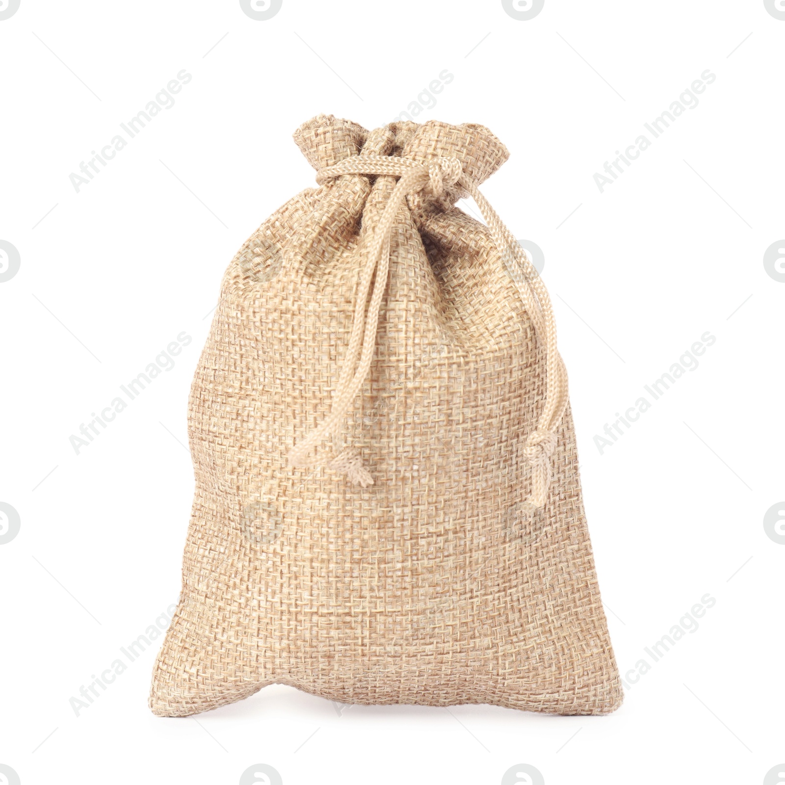 Photo of One beige burlap bag isolated on white