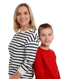 Photo of Happy mother and son on white background