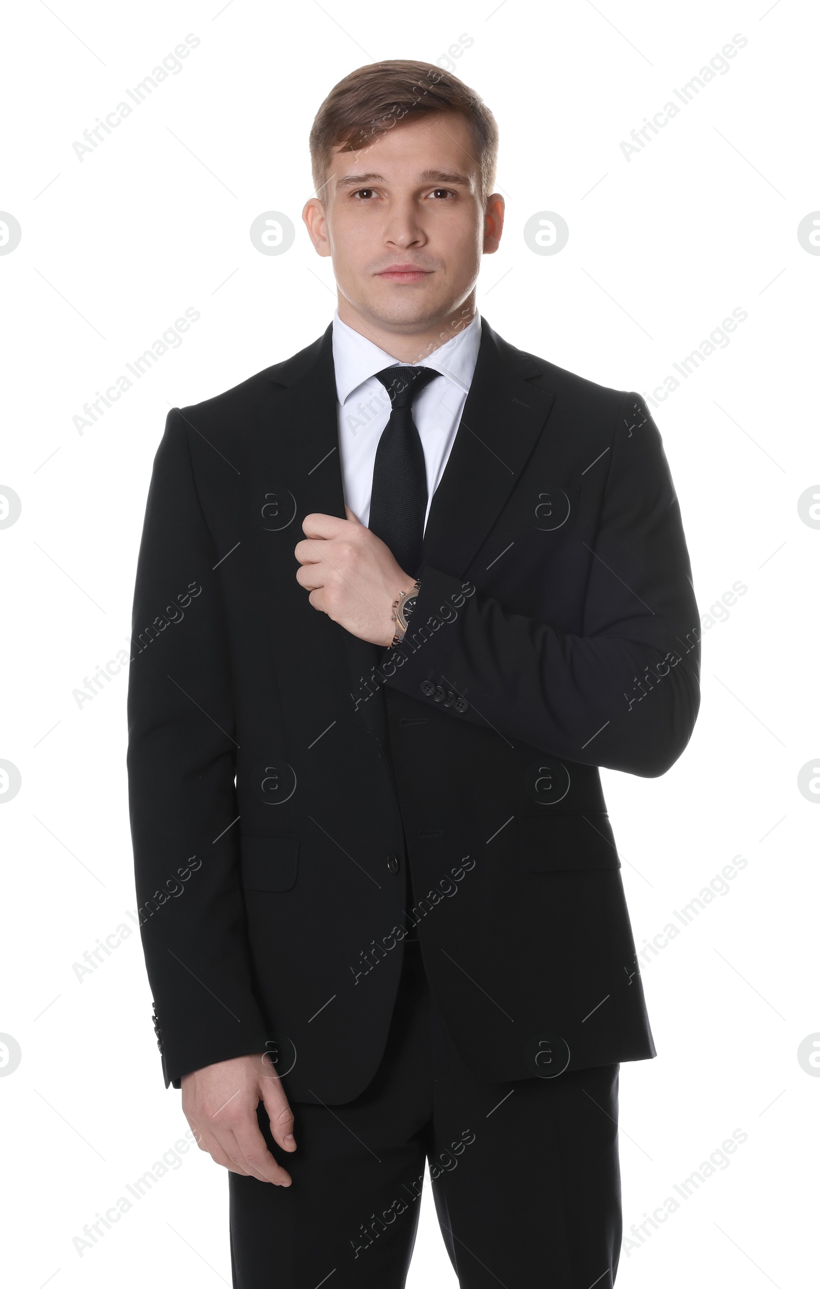 Photo of Man in classic suit on white background