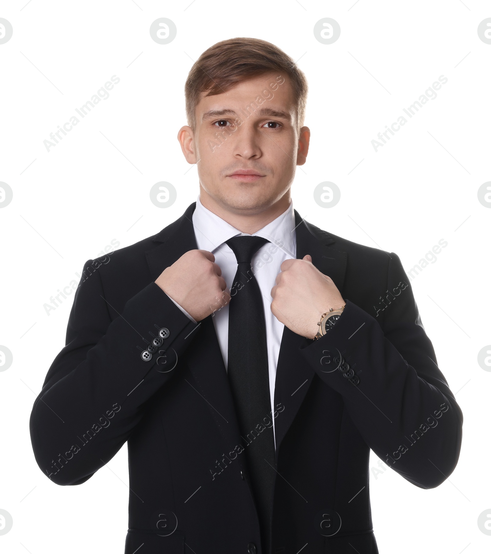 Photo of Man in classic suit on white background