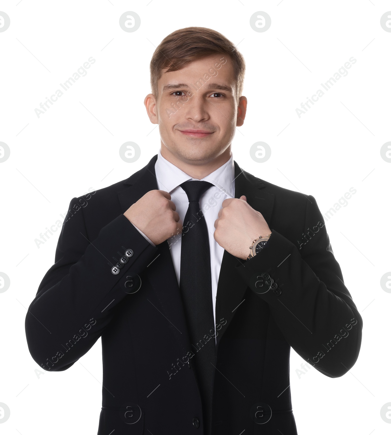 Photo of Man in classic suit on white background