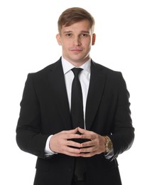 Photo of Man in classic suit on white background