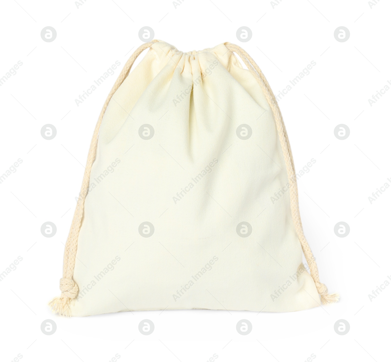 Photo of One cotton bag with ties isolated on white