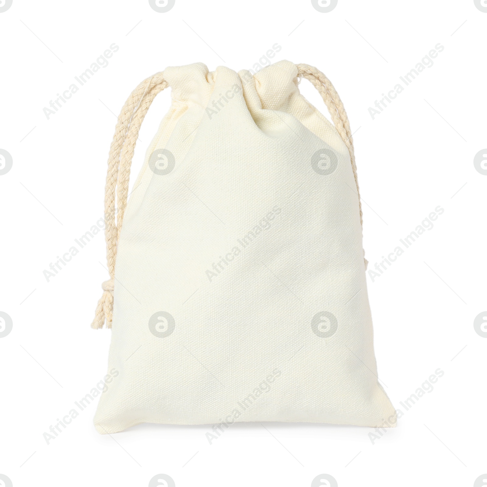 Photo of One cotton bag with ties isolated on white