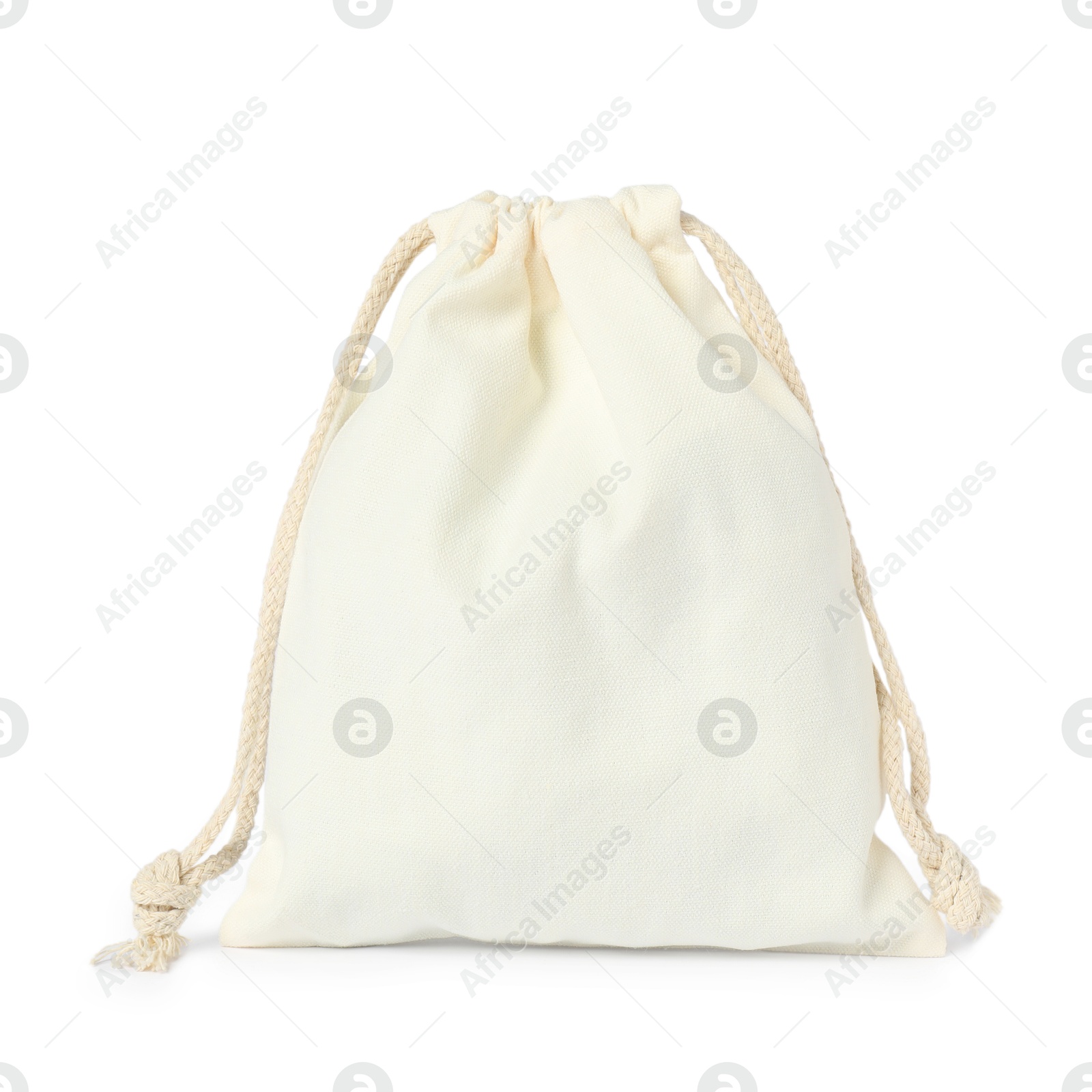 Photo of One cotton bag with ties isolated on white