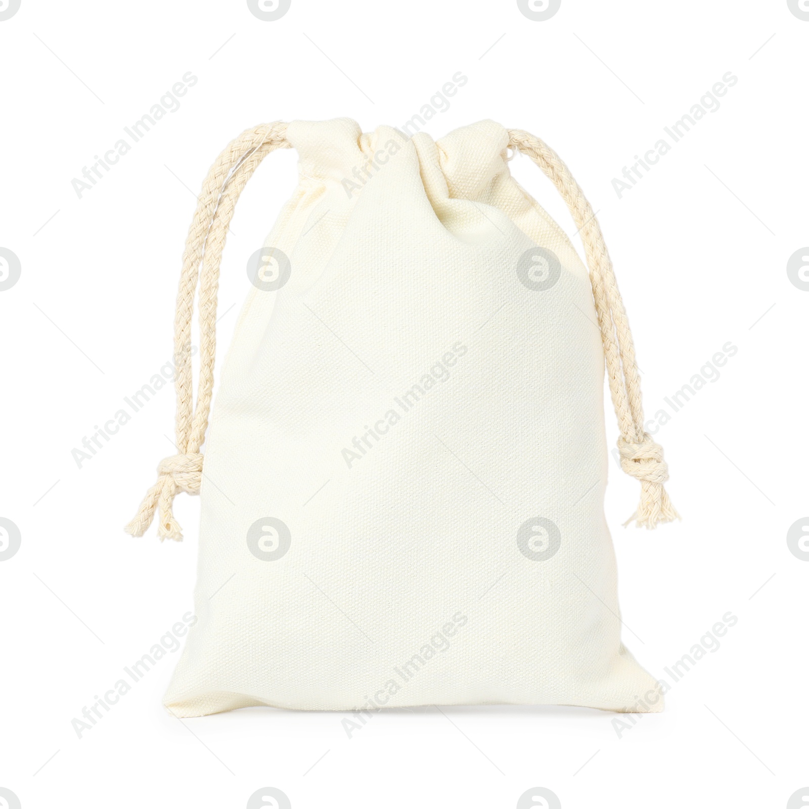 Photo of One cotton bag with ties isolated on white