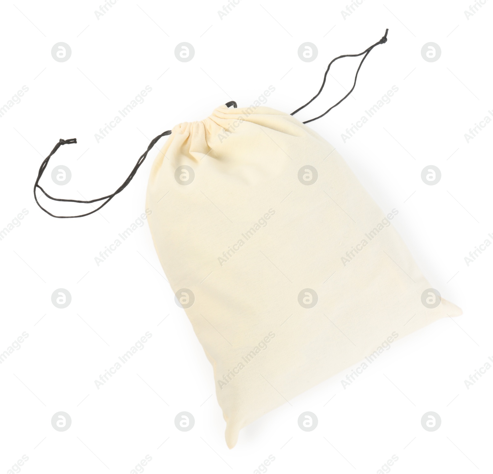 Photo of One cotton bag with ties isolated on white, top view