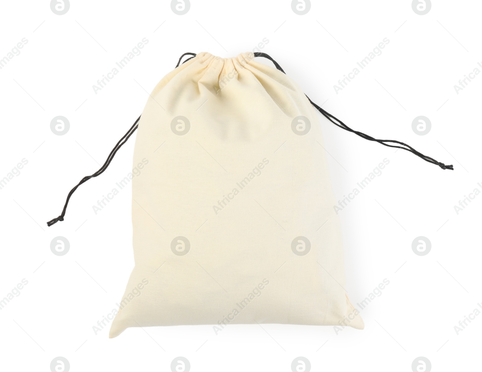 Photo of One cotton bag with ties isolated on white, top view