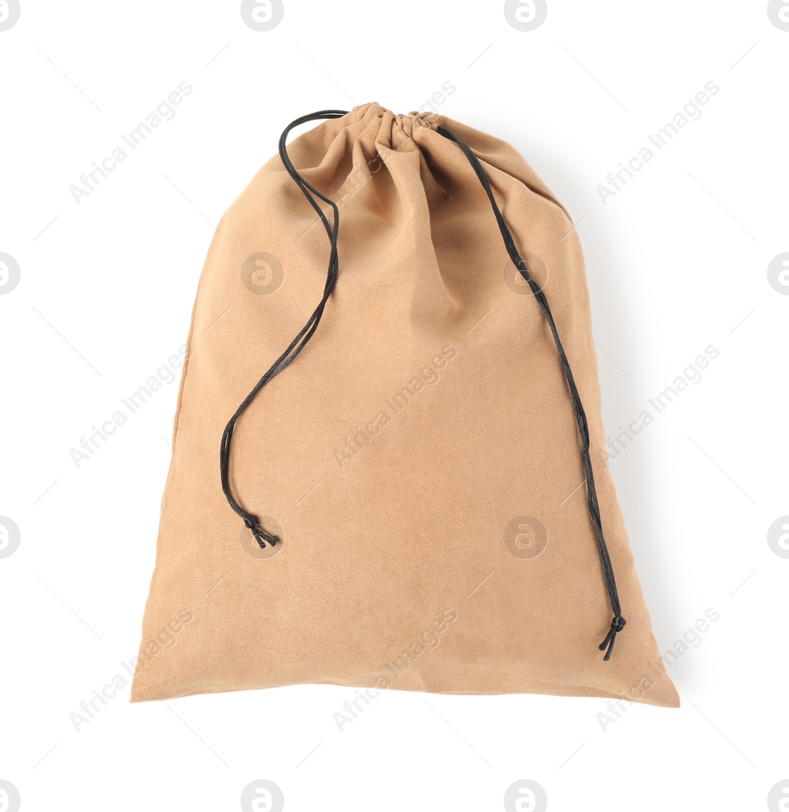 Photo of One beige cotton bag isolated on white, top view