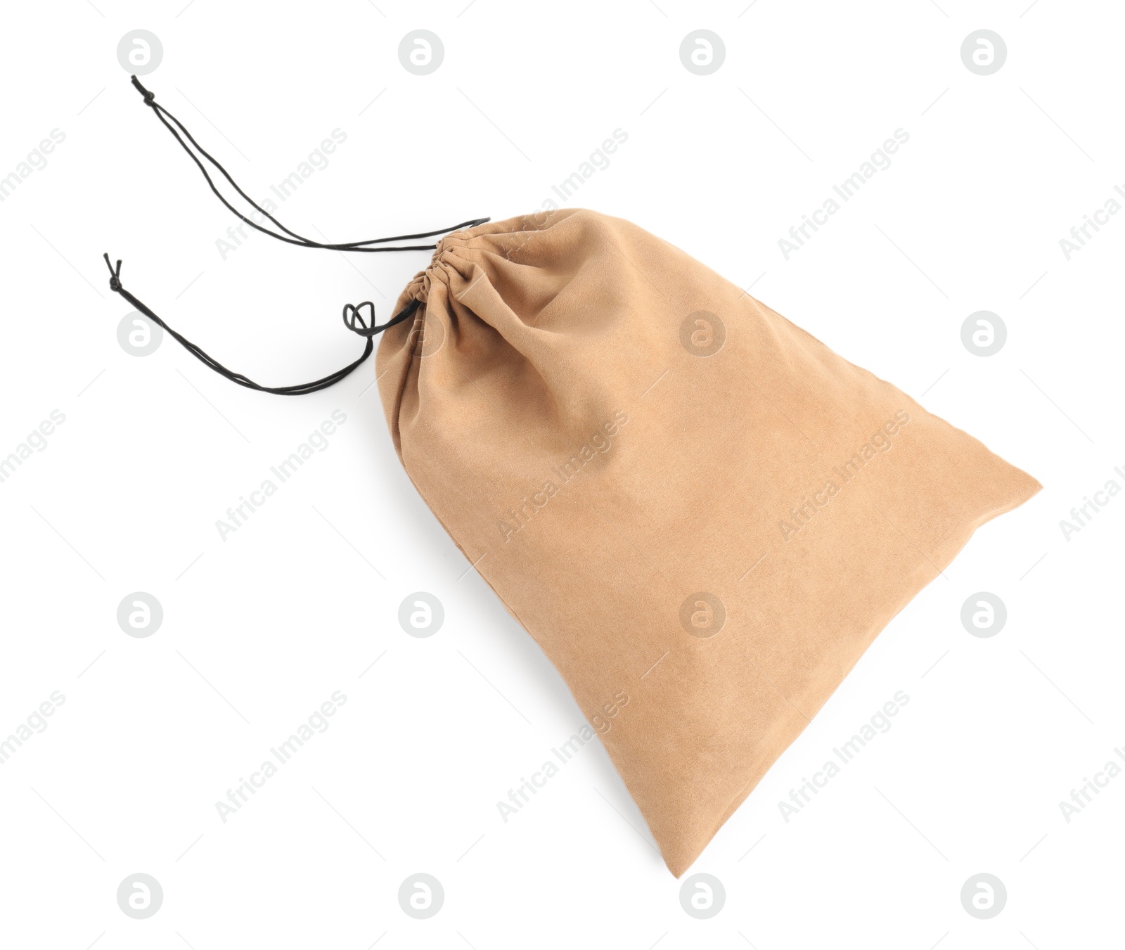 Photo of One beige cotton bag isolated on white, top view