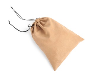 One beige cotton bag isolated on white, top view